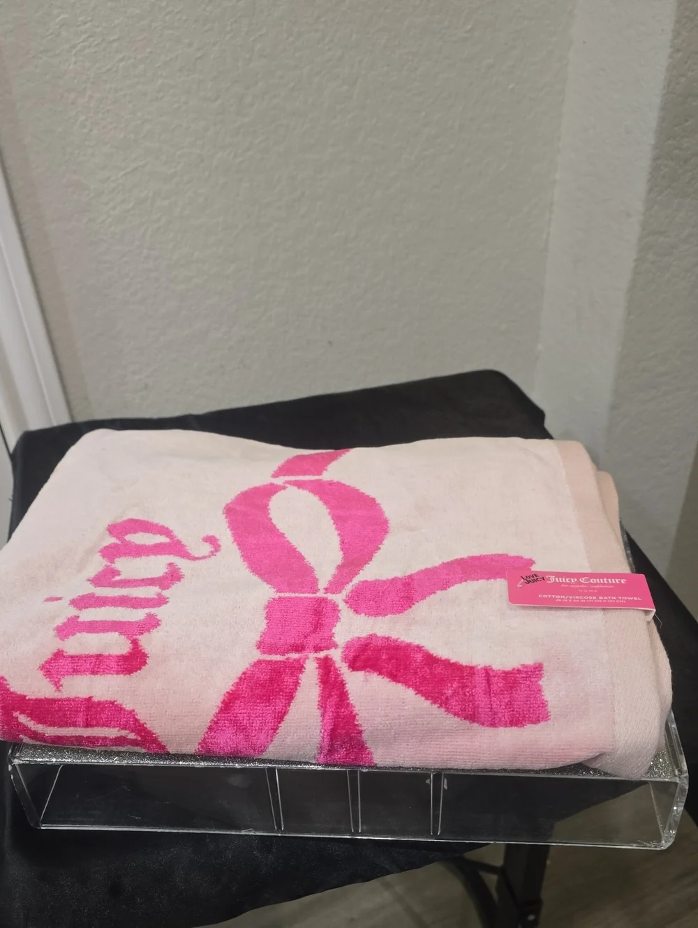 Juicy Couture Home Bow Logo Plush Oversized Cotton Viscose Bath Towel